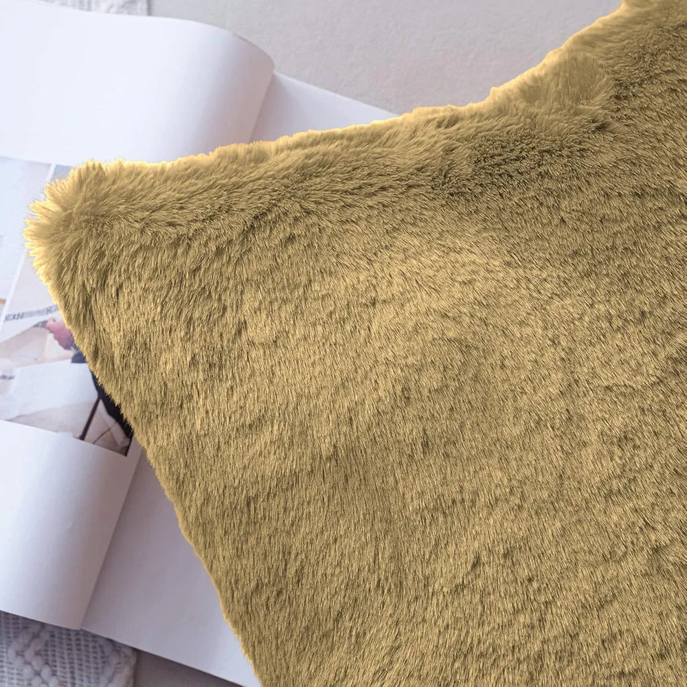 Luxe Home Cushion Cover 16 inch x 16 inch Duble Side Rabbit Fur Plain Design Covers Set of 2 for Sofa, Bedroom, livingroom 