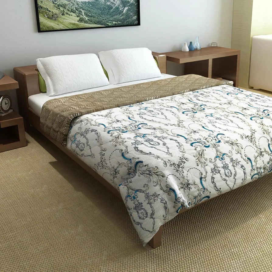 Divine Casa Microfibre All-Weather 150 GSM Printed Reversible Double Bed Size Quilt Comforter Blanket - 