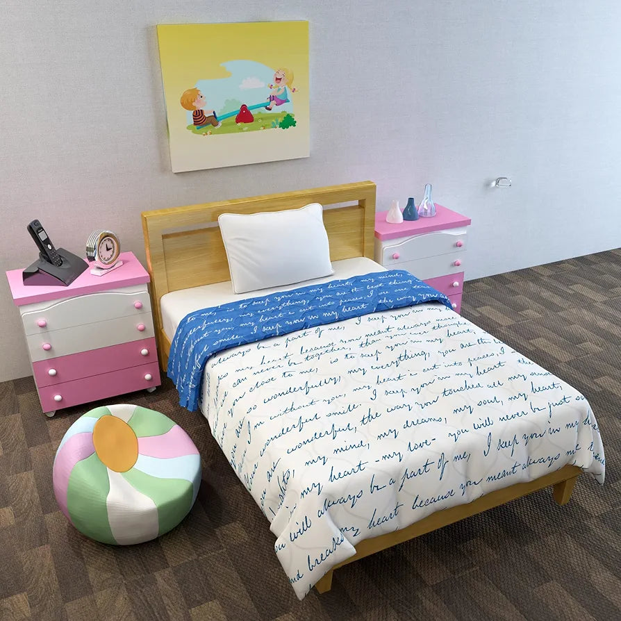 Divine Casa 120 GSM Microfiber Reversible Kids Single Bed Comforter | Ultra-Soft Toddler Blanket | Lightweight & Cozy | All-Season Bedding for Babies & Kids | 135 x 100 cm, Blue Depth