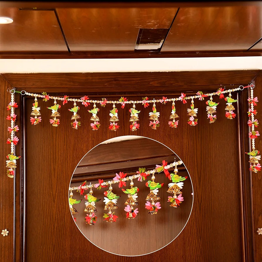 CraftVatika Toran for Main Door Entrance, Diwali Decor Items, Bandarwal Toranam for Mandir Decorations, Diwali Decoration Items, Parrot Design Bandhanwar for Home, 