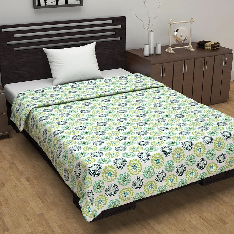 Divine Casa Floret 100% Cotton Single Dohar | 120 GSM | Soft & Lightweight Throw Blanket | Cozy & Breathable Bedding | All-Season Comfort | 210 x 140 CM, Green Blue