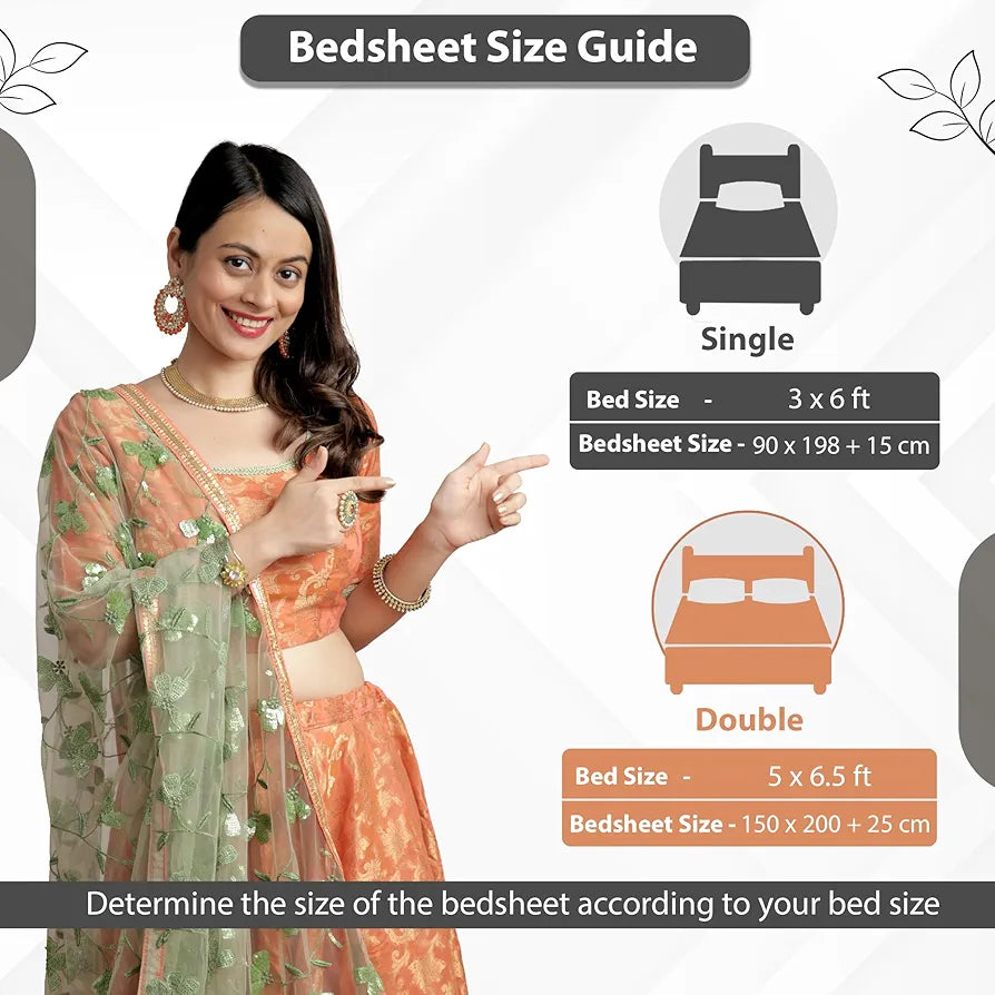Divine Casa 144 TC 100% Cotton Floral Pattern Elastic Fitted Queen Size Bedsheet with 2 Pillow Covers | Cream & Brown Print, Ideal for Bedroom
