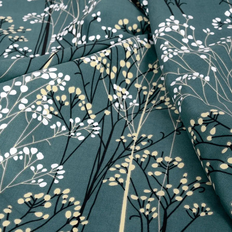 Divine Casa 120 GSM Microfiber Single Kids Dohar  | Soft & Lightweight Throw Blanket | Cozy & Breathable | All-Season Comfort | 140 x 100 CM | Floral Branches Pattern | Teal & White