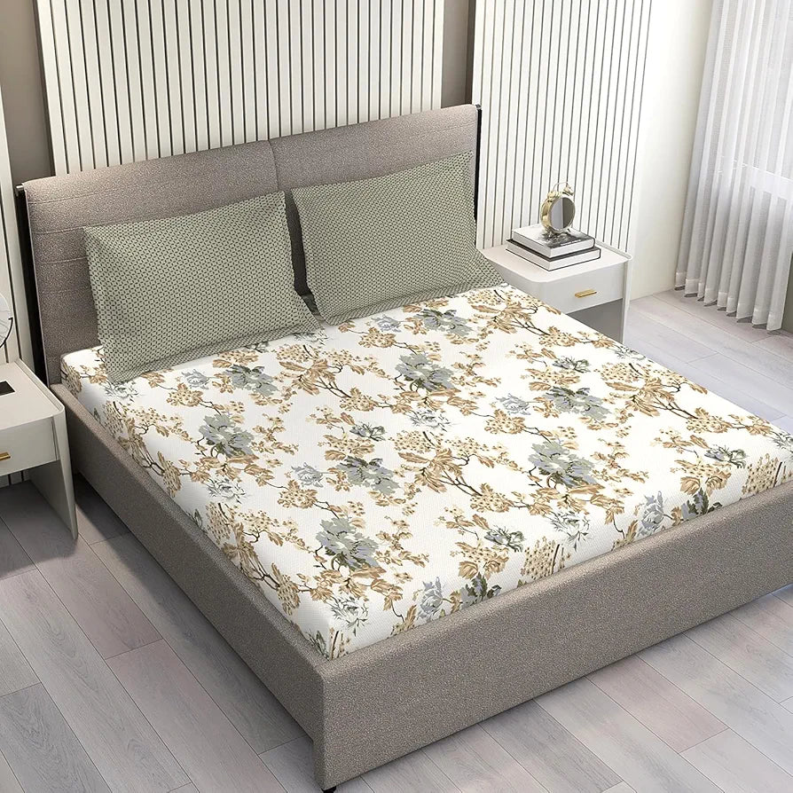 Layers Illuminating Homes 100% Cotton Bedsheet Set for All Seasons - Lightweight, Moisture Absorbent, Machine Washable & Easy to Care - 144 TC - Queen Size 