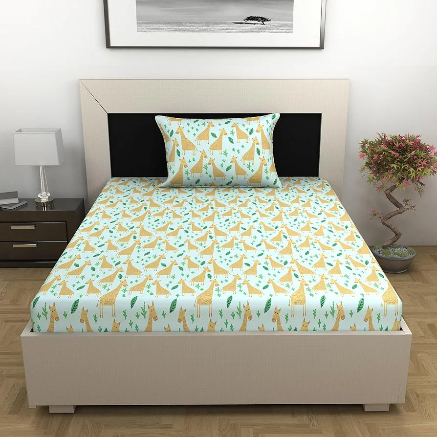 Divine Casa 144 TC 100% Cotton Single Bedsheet with 1 Pillow Cover | Skin-Friendly Fabric for Everyday Comfort | 223 X 145 CM | Abstract Pattern | Water Blue