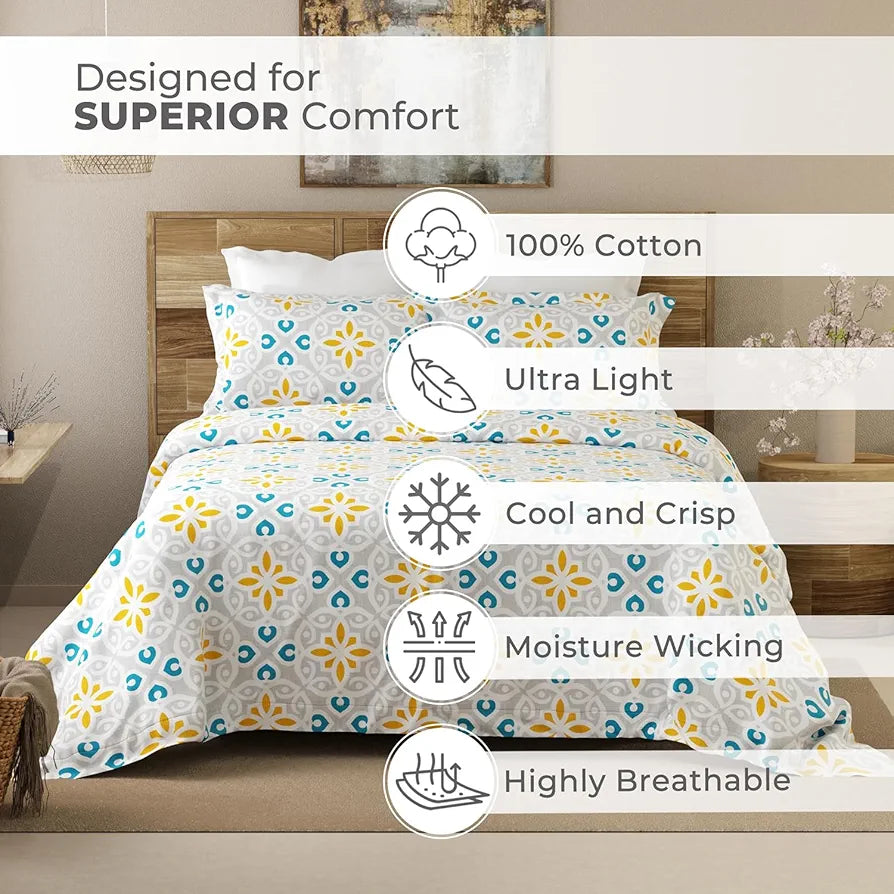 Emaline 100% Cotton Double Bedsheet Set  | 1 Double Cotton Bedsheet & 2 Pillow Covers | Breathable & Anti-Wrinkle | 144 TC | 