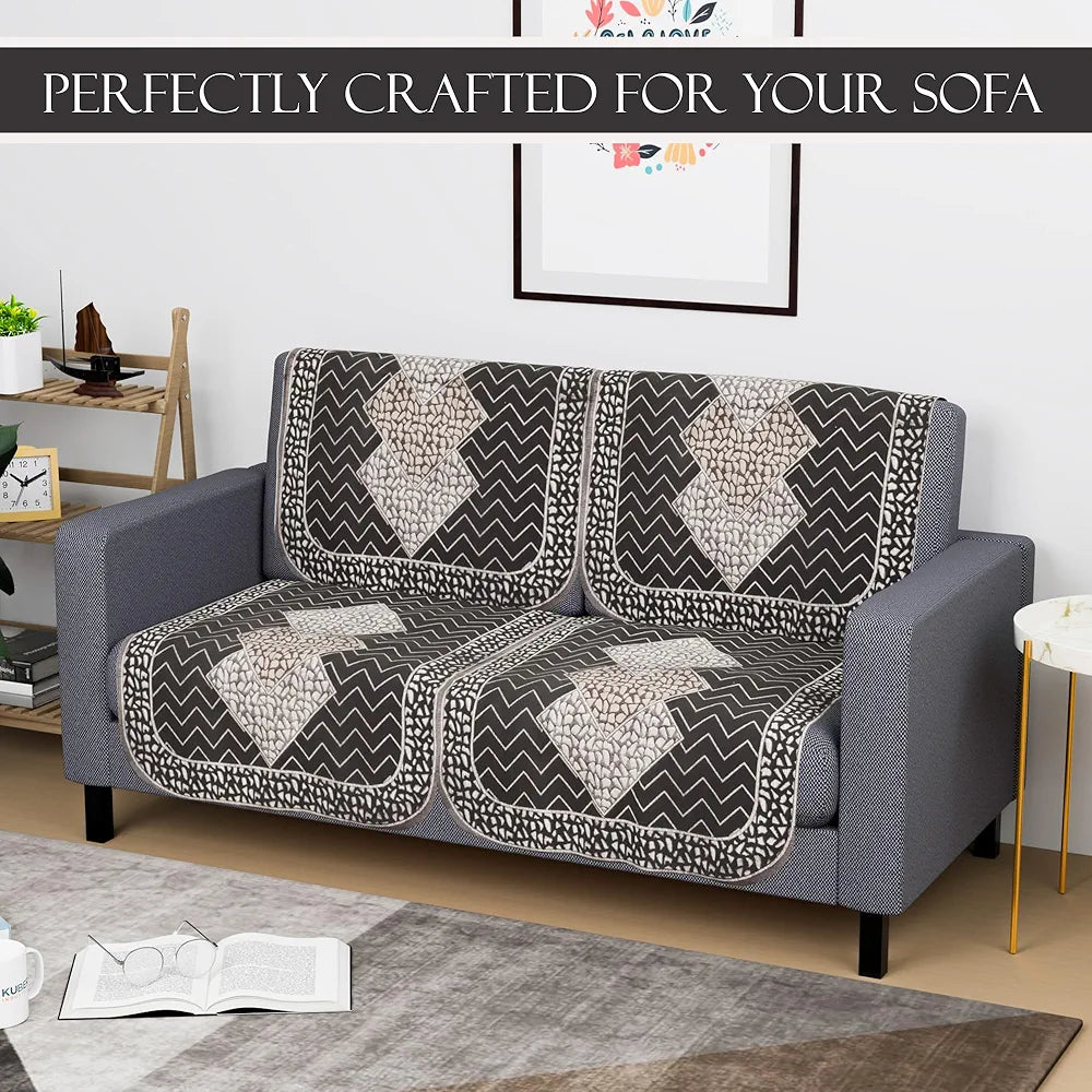 Kuber Industries Set of 4 Durable 2 Seater Sofa Covers for Living Room | Easy Machine Washable Sofe ke cover for Protection & Comfort for Home | Stone Mayur - Dark Grey & Brown