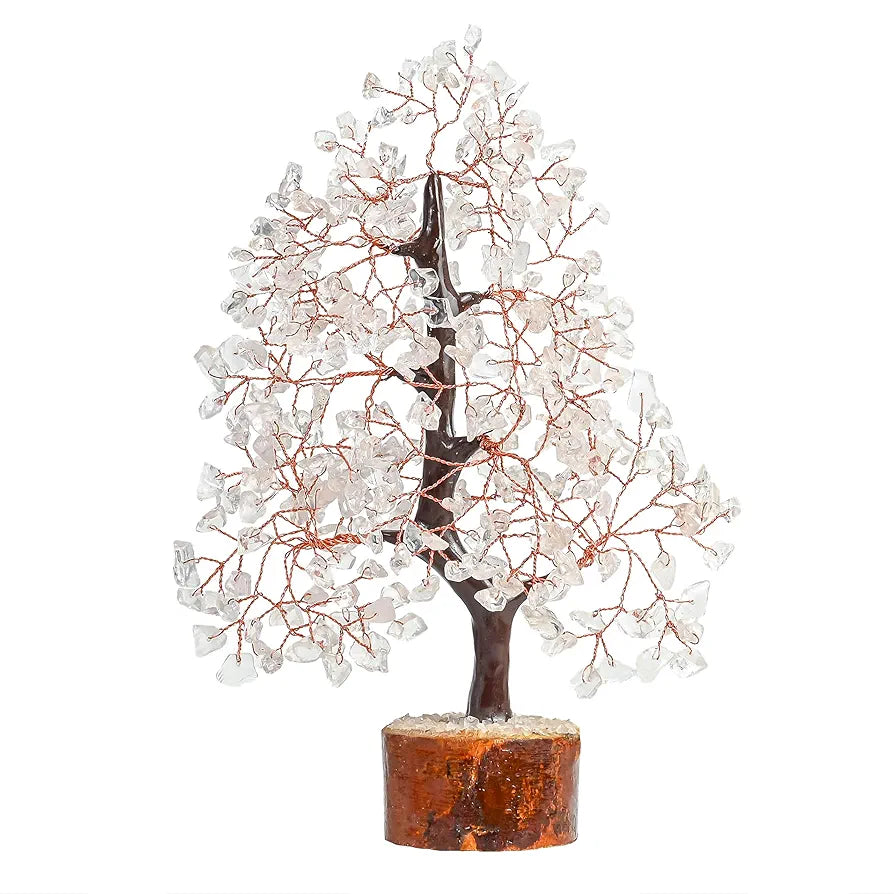 HindCraft Clear Quartz Crystal Tree Good Luck Showpiece for Home Decor Items Crystals Gemstones Bonsai Money Tree for Good Luck, Decoration Gift Item, Copper Wire, 10-12 inch