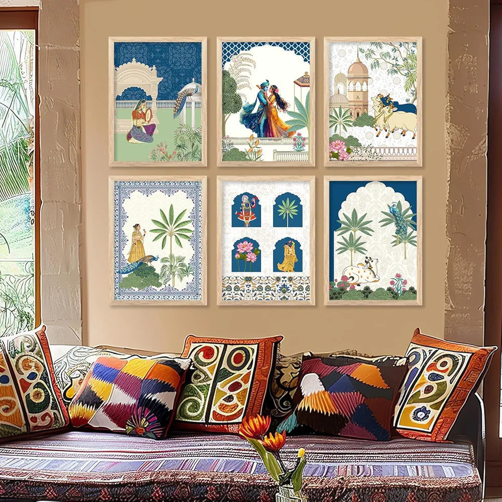 kotart Framed Wall Painting for Home Room Bedroom Office Wall Décor|Traditional Indian Wall Art Madhubani Paintings for Living Room|set of 6 