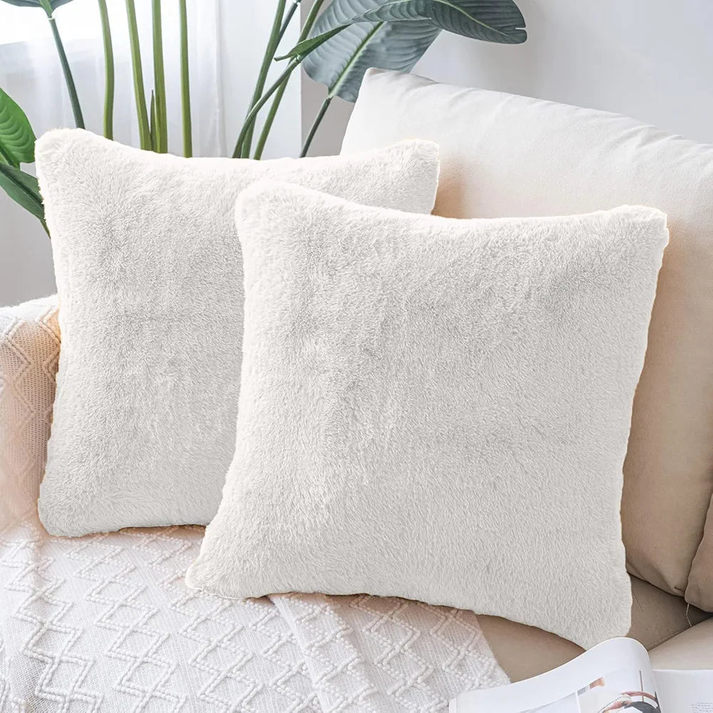 Luxe Home Cushion Cover 16 inch x 16 inch Duble Side Rabbit Fur Plain Design Covers Set of 2 for Sofa, Bedroom, livingroom 
