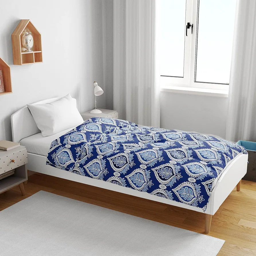 Divine Casa Floret 100% Cotton Single Kids Dohar | 120 GSM | Soft & Lightweight Throw Blanket | Cozy & Breathable Bedding | All-Season Comfort | 140 x 100 CM, Dazzling Blue