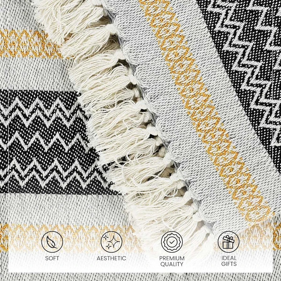 SASHAA WORLD Geometric Sofa Throw Blanket|Blanket for Living Room,Bed, Sofa & Chair|Multicolour Throw Blanket|XL 170x250 cm|Cotton & Polyester|Breathable