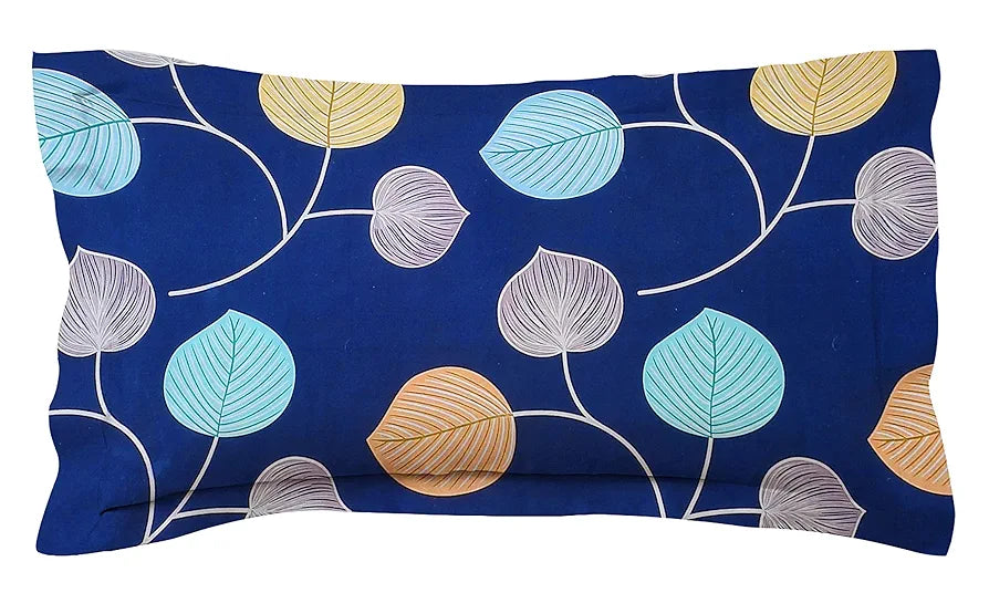 BSB HOME Premium Forever Modern Style Glace Cotton Floral Luxurious Beautiful Soft Comfort Designer Floral Pattern 1 Single Size Bed bedsheet and 1 Pillow Cover- Dark Blue & White Flower