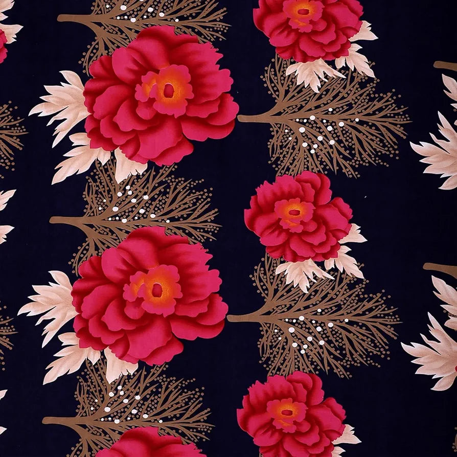 STARNSTYLE Polycotton 220 TC Floral Printed King Size Double Bedsheet with 2 Pillow Covers,  Blue Red