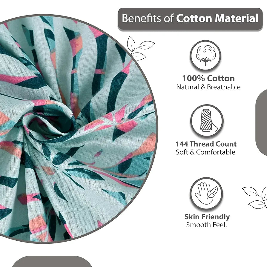 Divine Casa 144 TC 100% Cotton Double Bedsheet with 2 Pillow Covers | Soft, Durable & Skin-Friendly Fabric for All-Season Use | 254 x 222 CM | Tropical Leaf | Light Blue Pink | Bedroom Decor Upgrade