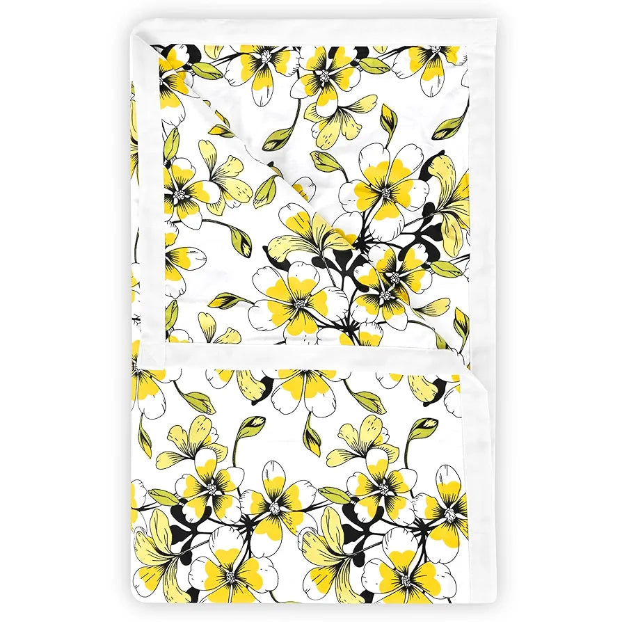 Divine Casa Floret 100% Cotton Double Dohar | 120 GSM | Soft & Lightweight Throw Blanket | Reversible Design | Cozy & Breathable Bedding | All-Season Comfort | 220 x 205 CM, Daffodil Yellow