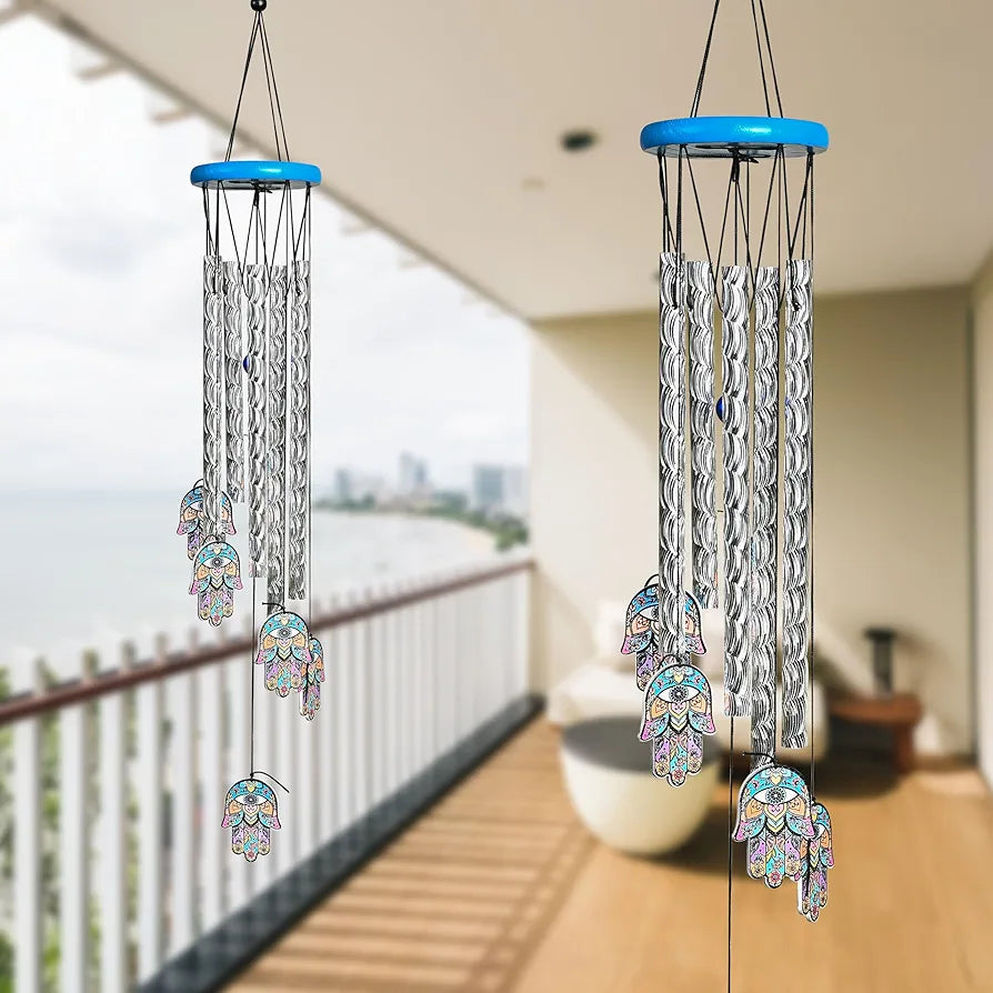 ZAICUS Hamsa Hand Wind Chime – 23-Inch Metal Wind Chimes for Home Décor, Protection & Positive Energy – Hanging Bells for Balcony, Garden & Outdoor Spaces