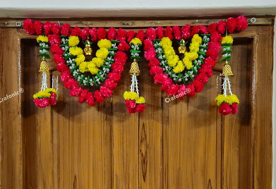 CRAFONIC Artificial Flower Garland Toran for Main Door & Home Decoration | Traditional Bandarwal for Temple, Office, Festival, Diwali, Ganpati & Wedding Entrance | Ethnic Door Hanging Decor