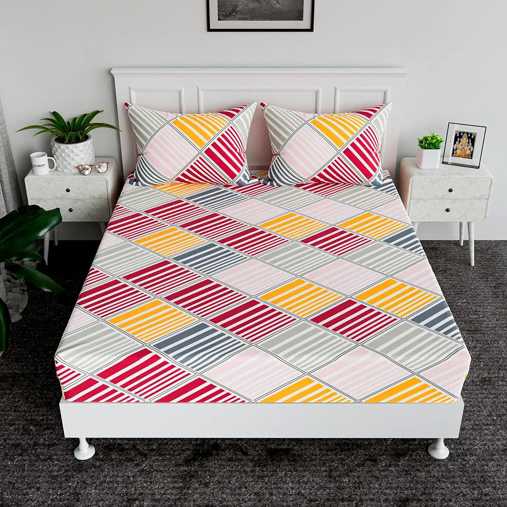 Kuber Industries Double Bedsheet | Bedsheet for Double Bed | Double Bedsheet with 2 Pillow Covers | Cotton Double Bed Sheet Set | New Zig Zag Bedsheet | 90x100 | White
