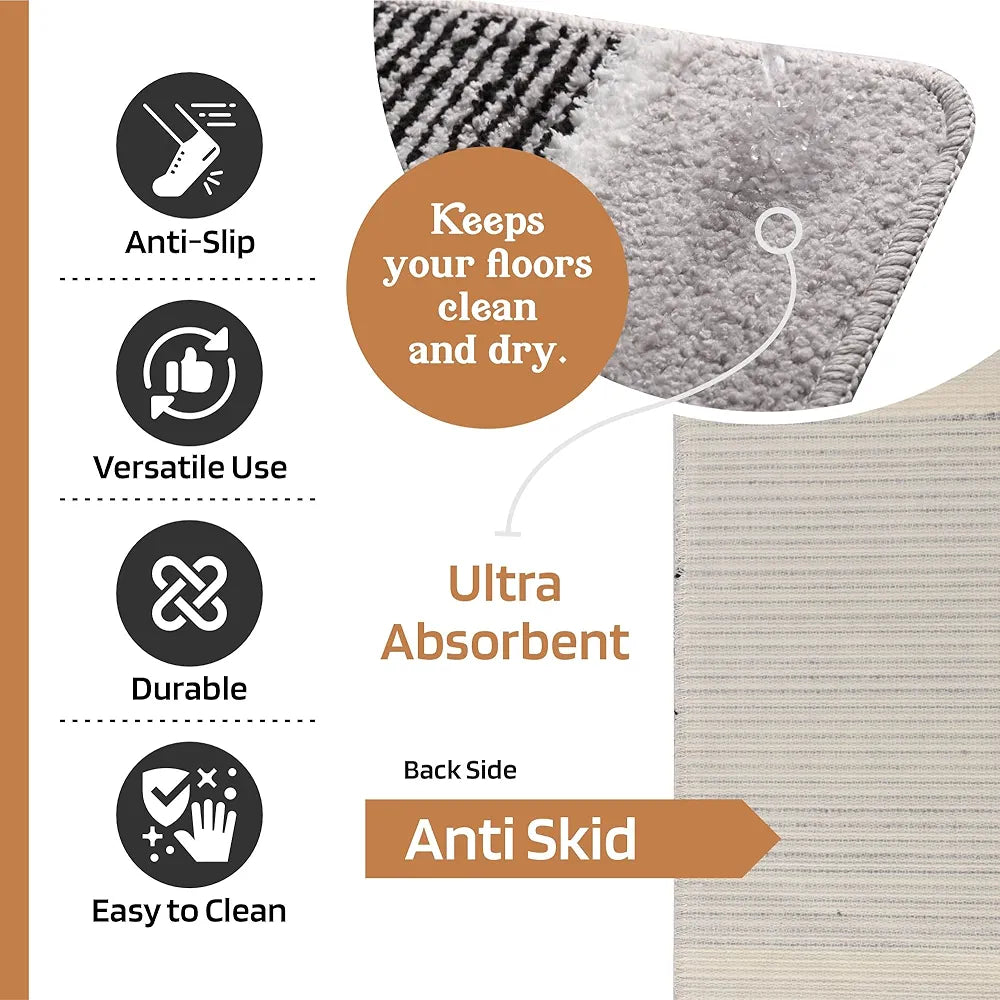 Kuber Industries 16x24 Inch Anti-Skid Water-Absorbent Door Mats for Home | Durable Main Entrance Footmats for Bathroom, Living Room & Office | Micro Diamond Lining - Light Grey
