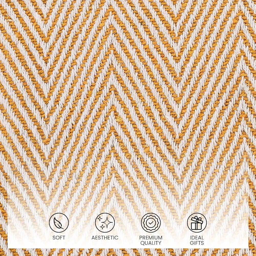 SASHAA WORLD Cotton Striped Chevron Throw Blanket|Throw for Living Room, Sofa, Bedroom & Chair|Yellow Throw Blanket|180 X 130 Cm Pack of 1