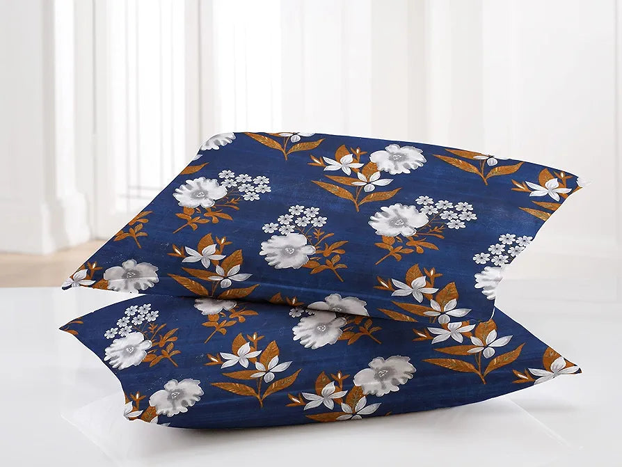 HOMEKART 100% Microfiber bedsheet for Double Bed with 2 Pillow Covers Breathable | Wrinklefree and Soft Touch 144 TC Pattren Floral Blue and White| TC - 144