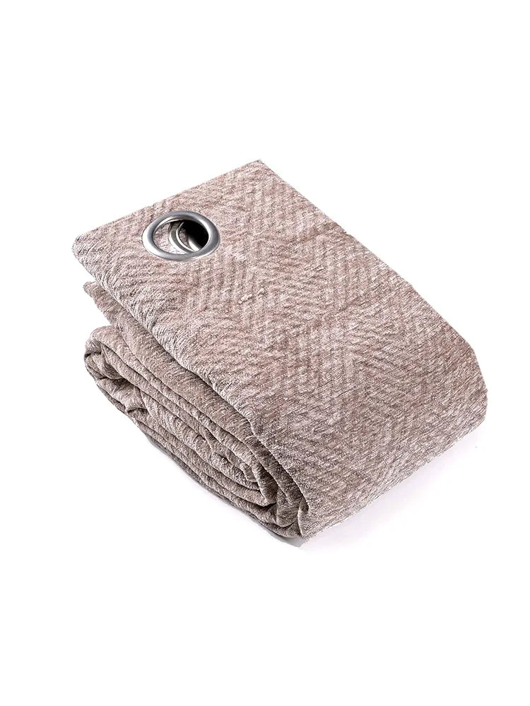 Saral Home Beige Pacman Chenille & Polyester Chevron Yarn Room Darkening Door & Windows Curtains - , Opaque, Grommet Curtains