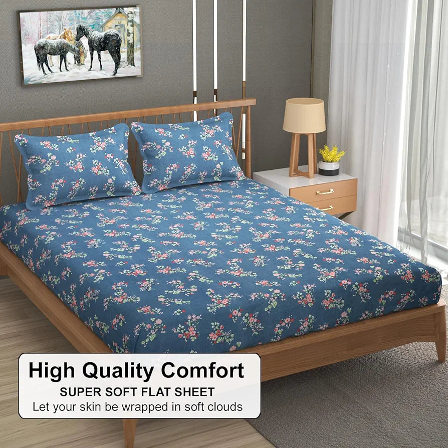 FRESH FROM LOOM Anti Fade Floral Print 240 TC Microfiber King Size Bedsheet with 2 Pillow Covers 