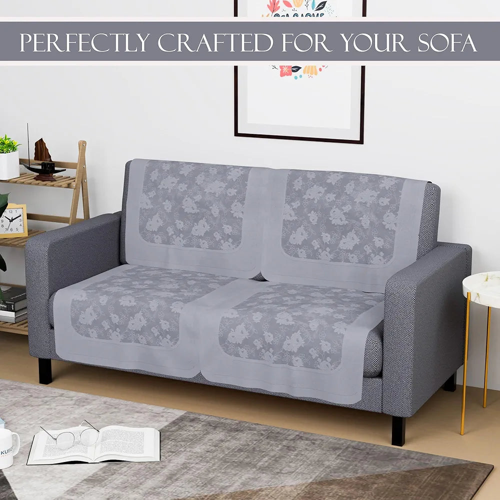 Kuber Industries Set of 4 Net Durable 2 Seater Sofa Covers for Living Room | Easy Machine Washable Sofe ke cover for Protection & Comfort for Home | Self Net Hawaii - Grey