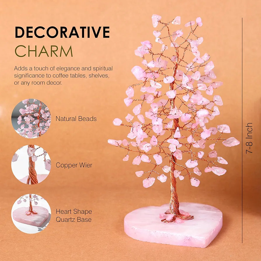 ZAICUS Rose Quartz Heart Base Feng Shui Gemstone Bonsai Tree with Healing Crystals - Showpiece Home & Office Décor – Housewarming Gift
