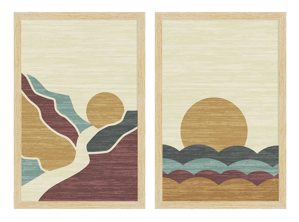 ArtX Paper Boho Aesthetic Wall Decor Paintings with Frame for Home Decoration, Painting for Living Room Bedroom Office, Framed Painting for Wall Decoration, Wall Decor For Living Room, Set Of 2