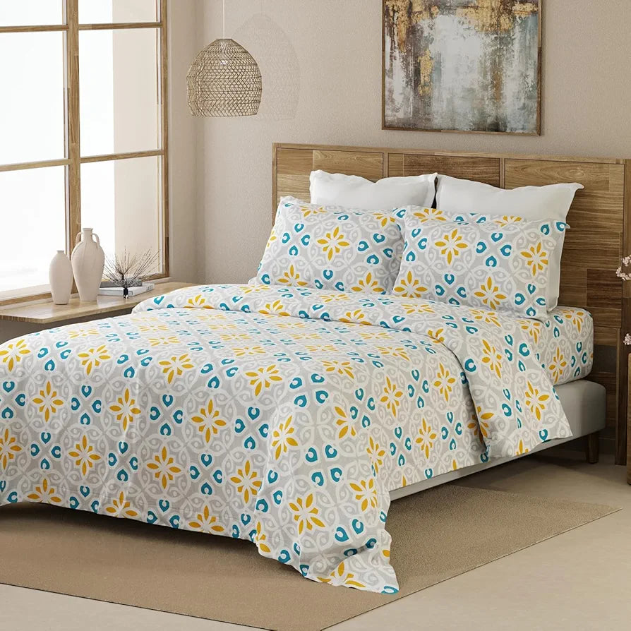 Emaline 100% Cotton Double Bedsheet Set  | 1 Double Cotton Bedsheet & 2 Pillow Covers | Breathable & Anti-Wrinkle | 144 TC | 