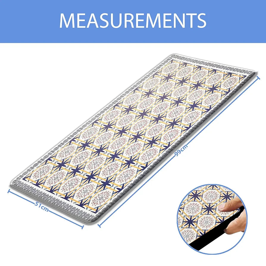 Luxe Home Columbo Anti-Fatigue Kitchen Mat - 51x99 cm Non-Slip Cushioned Comfort Mat - Moroccan Tile Pattern Standing Desk Mat - Waterproof and Easy to Clean for Home and Office
