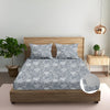 Trance Home Linen 100% Cotton 144TC Elastic Fitted Bedsheet Printed Queen Bed Size Elasticate Fitted Bedspread with 2 Pillow Covers Colour Serenity Grey
