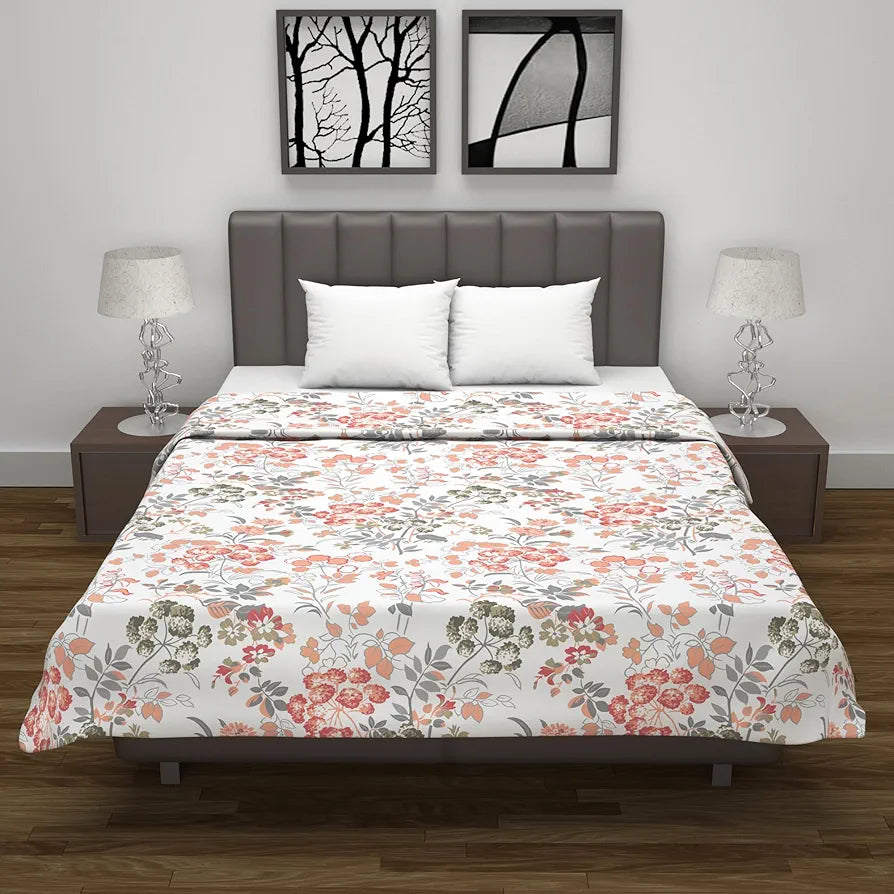 Divine Casa Floret 100% Cotton Double Dohar | 120 GSM | Soft & Lightweight Throw Blanket | Reversible Design | Cozy & Breathable Bedding | All-Season Comfort | 220 x 205 CM, Floral Blush