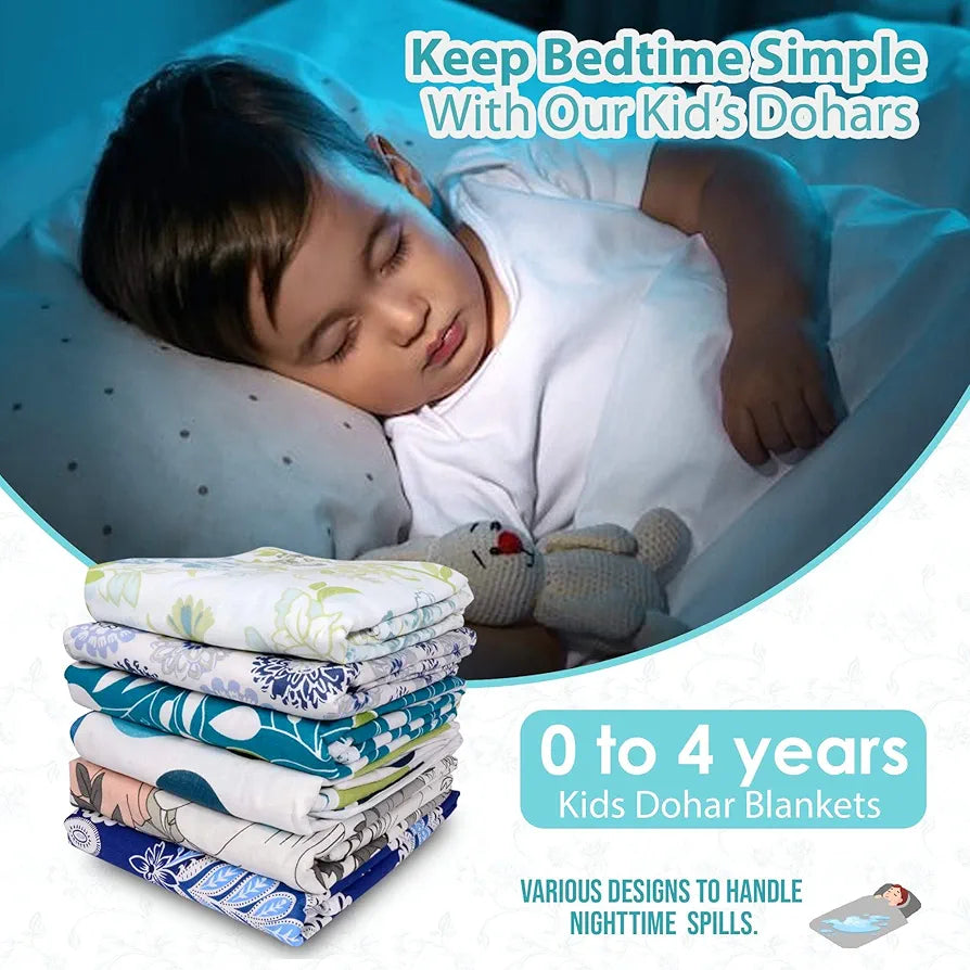 Divine Casa Floret 100% Cotton Single Kids Dohar | 120 GSM | Soft & Lightweight Throw Blanket | Cozy & Breathable Bedding | All-Season Comfort | 140 x 100 CM, Winter Fern