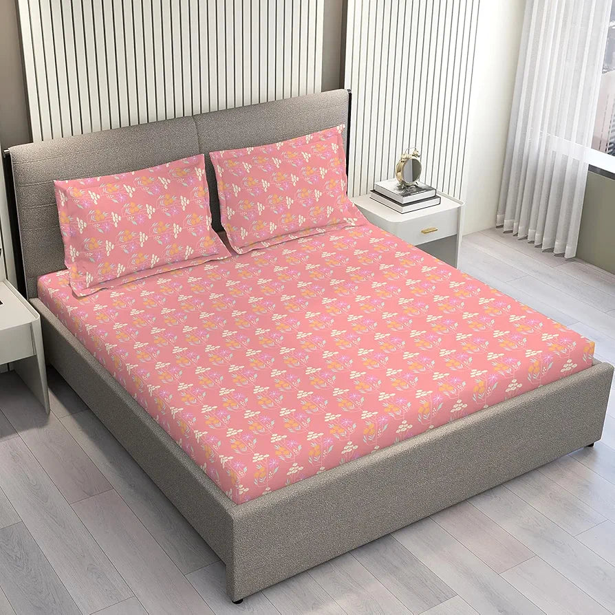 Layers Basicx 100% Cotton Bedsheet Set for All Seasons - Lightweight, Moisture Absorbent, Machine Washable & Easy to Care - Gift for Housewarming & More - 120 TC - Queen Size 