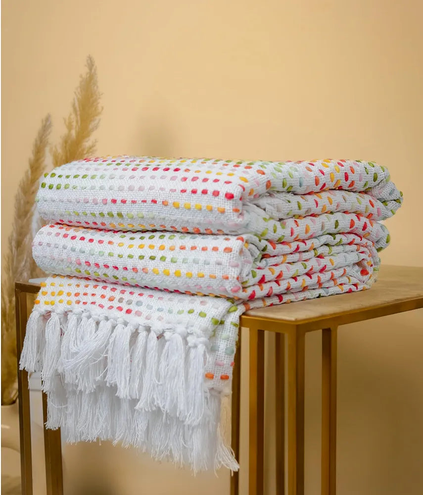 SAJAVAT HOME Hand-Knitted Pure Cotton 3 Seater Sofa Throw | 80x52 Inches/204x132 Cm | Parchment Multi Throw for Sofa, Bed, Chair & Travel - Ideal for All Season | Pack of 1