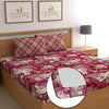 Dreamlet All Around Elastic Supersoft 210tc Premium Cotton Elastic Fitted Bedsheets With 2 King Size Pillow Covers | Red