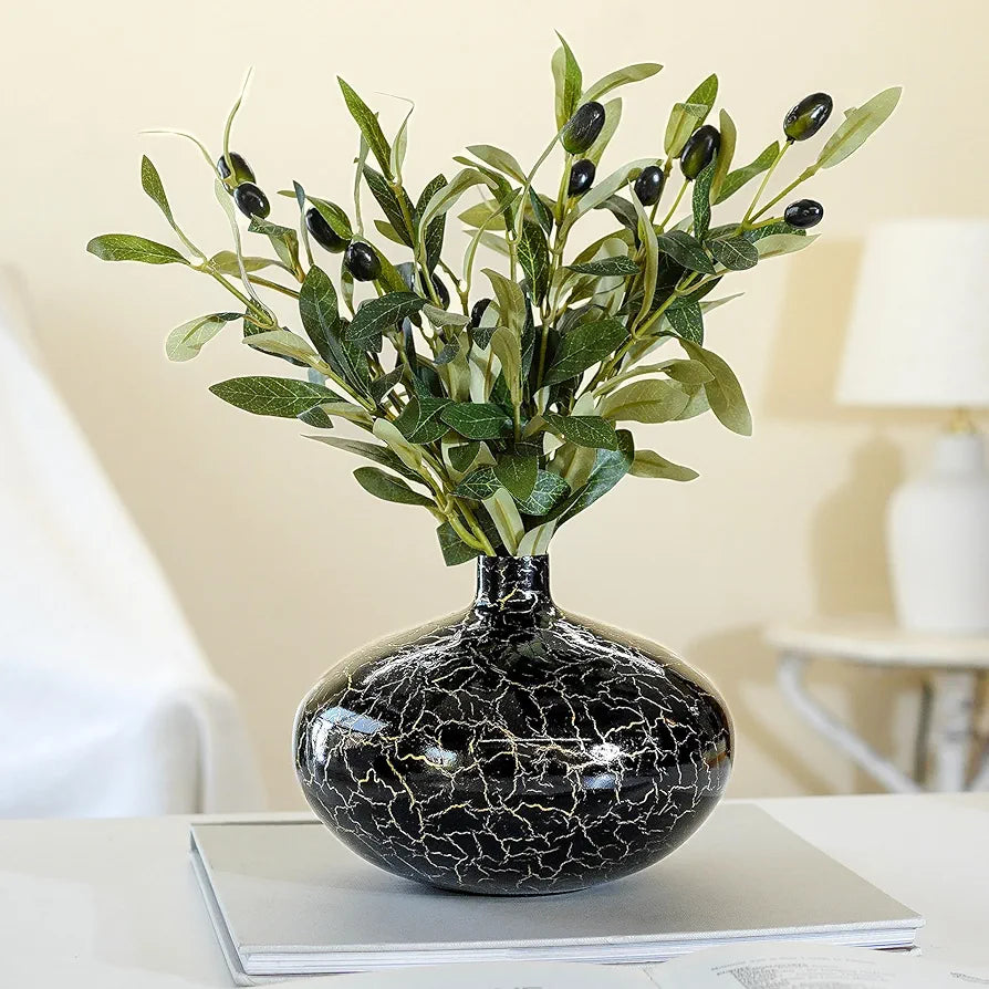Behoma Metal Flower Vase for Home Decor Bedroom Living Room Office Wedding | Table Decorative Item for Festivals Birthday Crackle Finish Wide Vase 