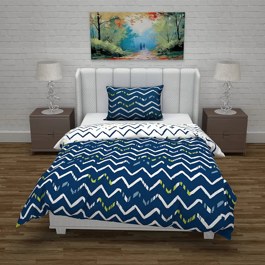 Divine Casa Microfiber Reversible Single Bed AC Duvet Cover with 1 Pillow Cover | Soft & Comfortable for Quilt/Comforter/Blanket | Dark Blue & White