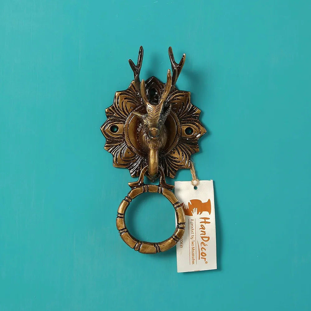 Two Moustaches Reindeer Face Brass Door Knocker