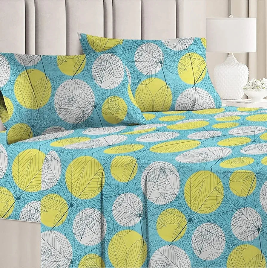 BSB HOME Premium Double Bedsheet with 2 Pillow Covers - 160 TC Supersoft Microfiber - Breathable & Wrinkle Free - 3 Pcs Set | Green and Yellow