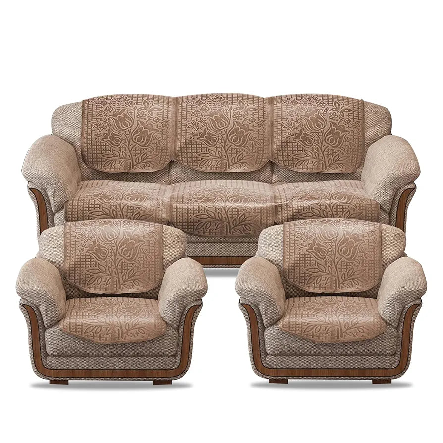 Cloth Fusion Italian Velvet Sofa Cover 5 Seater Set, Perfect Floral Embossed Sofa Cover 3 Seater and 2 Seater for Living Room 