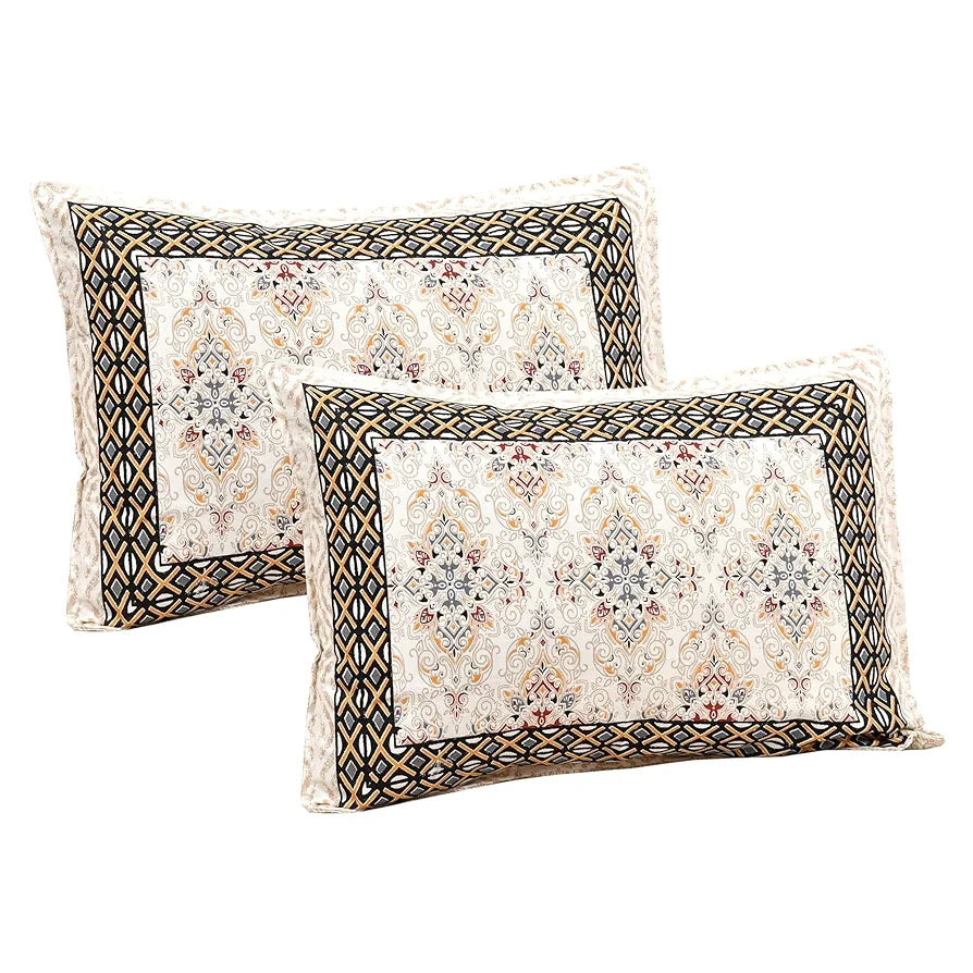 Kuber Industries Double Bedsheet with 2 Pillow Covers | 160 TC Premium Cotton Bedsheet for Double Bed | Bedsheet for Living Room-Home & Hotels | Dezier Carpet Print | 90x108 Inch | Cream