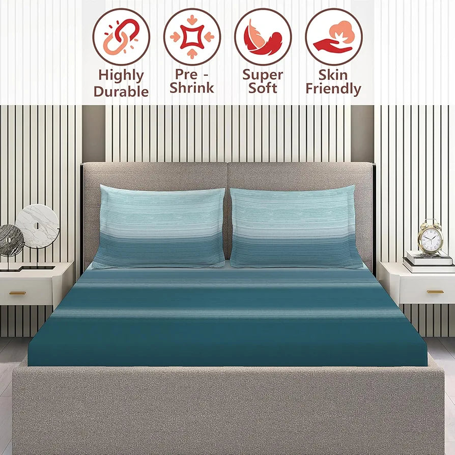 Layers Duracount Bedsheet Set for All Seasons - Lightweight, Moisture Absorbent, Machine Washable & Easy to Care - Gift for Housewarming & More - 225 CVC - King Size 