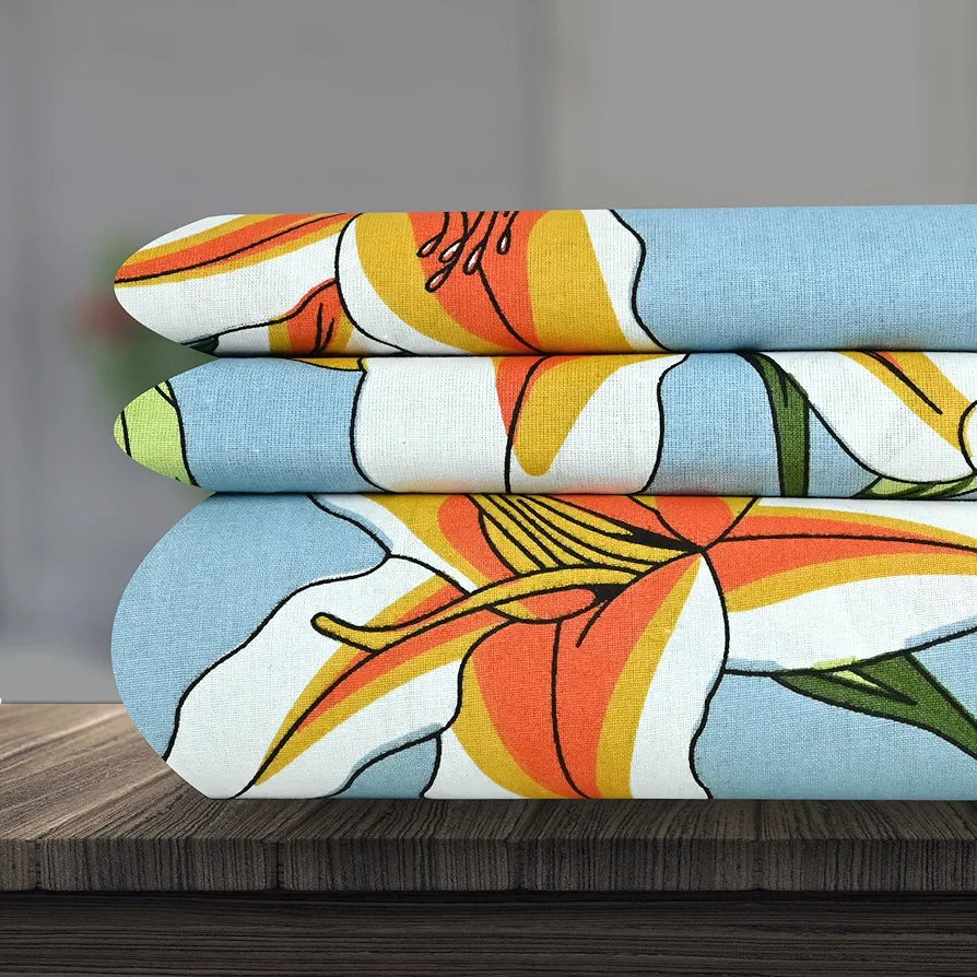 Divine Casa 100% Cotton Bedsheet for Single Bed, 144 TC Bedsheet Single Size Bed Cotton with 1 Pillow Cover 