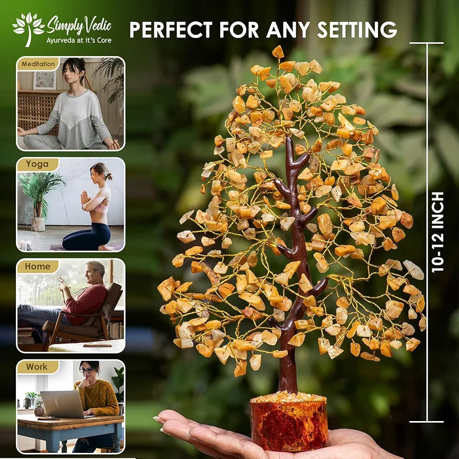 Simply Vedic Chakra Yellow Jade Crystal Tree| for Positive Energy, Good Luck | Natural Healing Gemstones MoneyTree Feng Shui, Spiritual Gift, Home Decor| Handmade by Traditional Artist