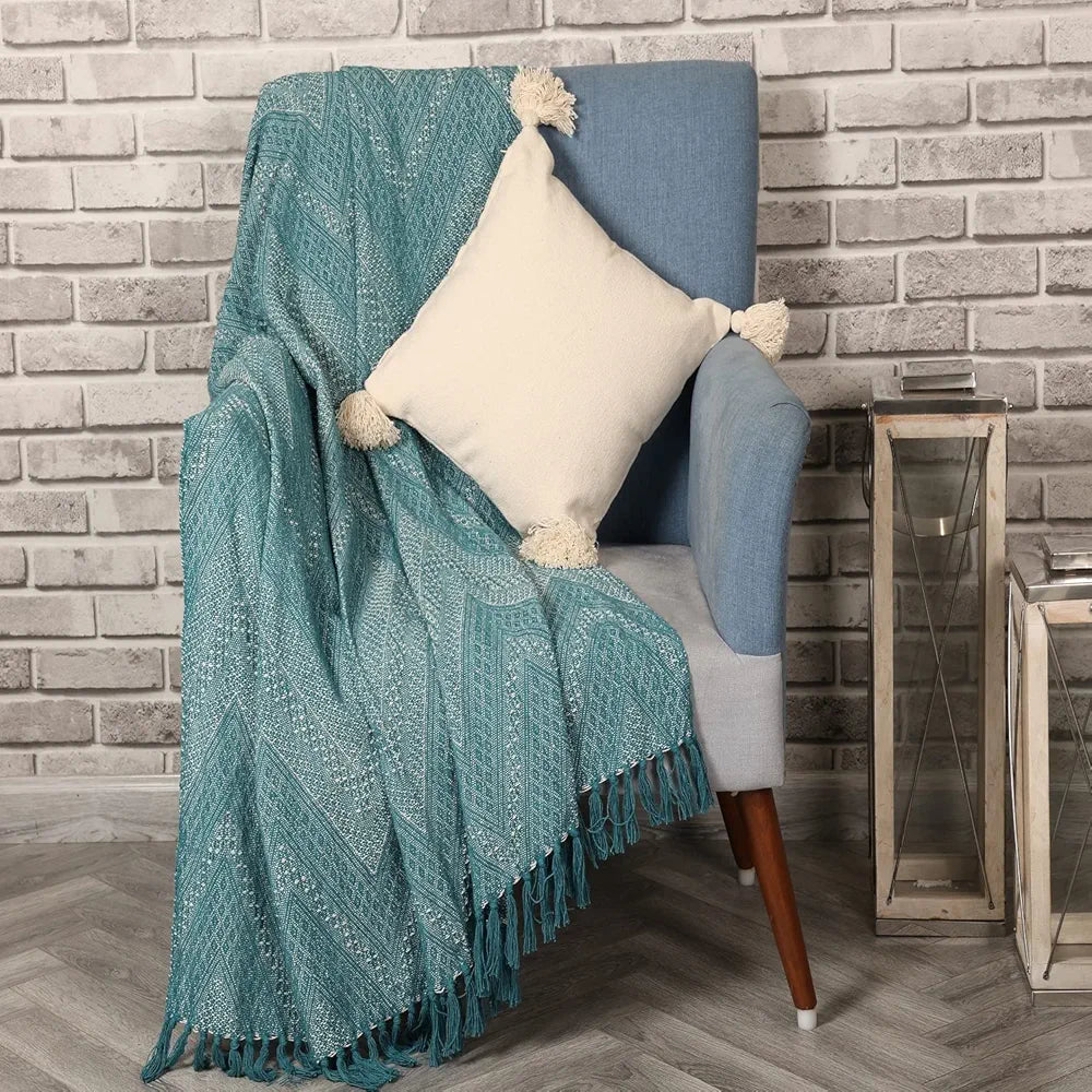 SASHAA WORLD Cotton Jewels of India Throw | Throw for Living Room, Sofa, Bed, Chair, Picnic & Used for Gift | Blue Throw Blanket 130X180 Cm