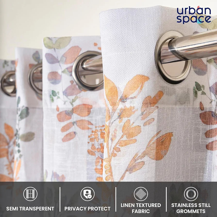 Urban Space Sheer Curtains for Door, 35-40% Light Filtering Linen Textured Curtains with Eyelets and TieBack for Bedroom, Set of 2 Decorative Curtains